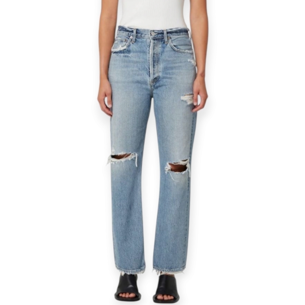 Agolde 90s High Rise Loose Straight Jeans Distressed in Isolate Size 23